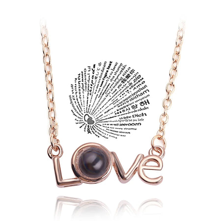 100 Languages of Love Heart Pendant Necklace for Couples Rose Gold-05 / 45cm