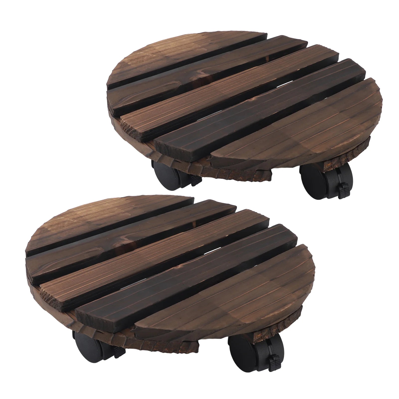 2PCS 11.8in Wooden Plant Stand With Wheels - 360 Rotation
