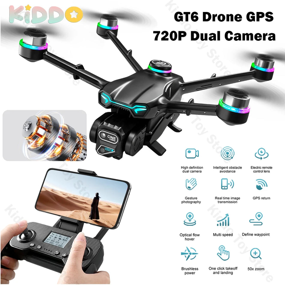 CONUSEAC GT6 Drone Quadcóptero GPS RC com Câmara 720P, ESC Brushless