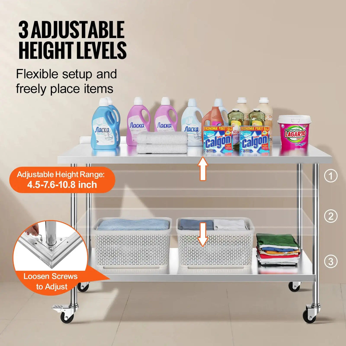 Stainless Steel Work Table With Casters Heavy Duty 24x60