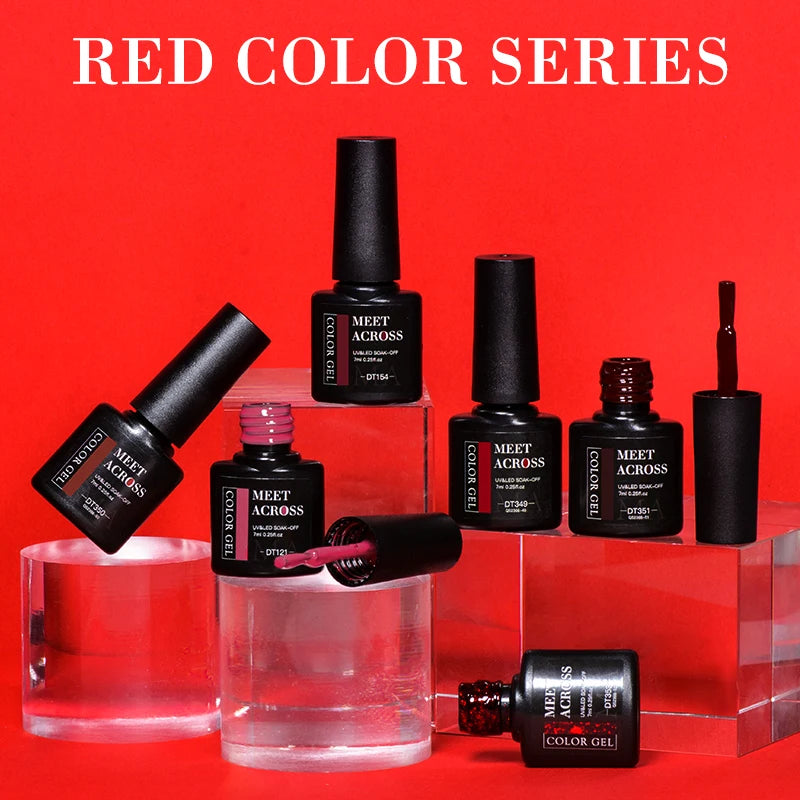 MEET ACROSS 7ml Wine Red Gel Nail Polish - Long-Lasting, French Style, Perfect for DIY Nail Art