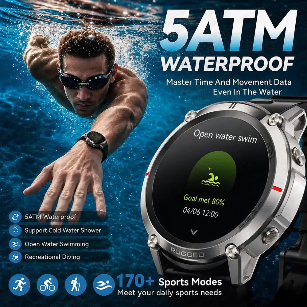 2026 Military Satellite Offline Map GPS Smart Watch Men 1.43''AMOLED Bluetooth Call Compass 5ATM Waterproof 170+Sport Smartwatch by InterCyprus Trading Ltd