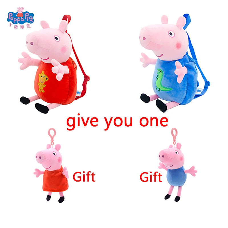 Peppa Pig Backpack Buy One Get One Free Stereoscopic Anime Doll Plush Backpack Soft Plush Toy Bag Boys Girl Birthday Gifts