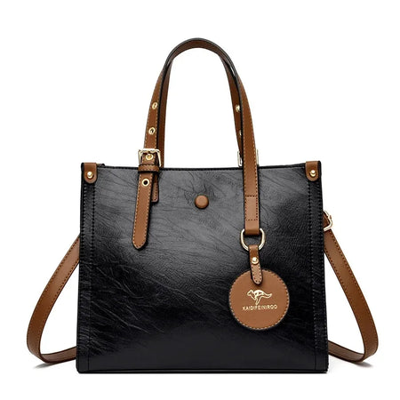 VANDERWAH Soft Leather Luxury Tote Handbag for Women Black 2