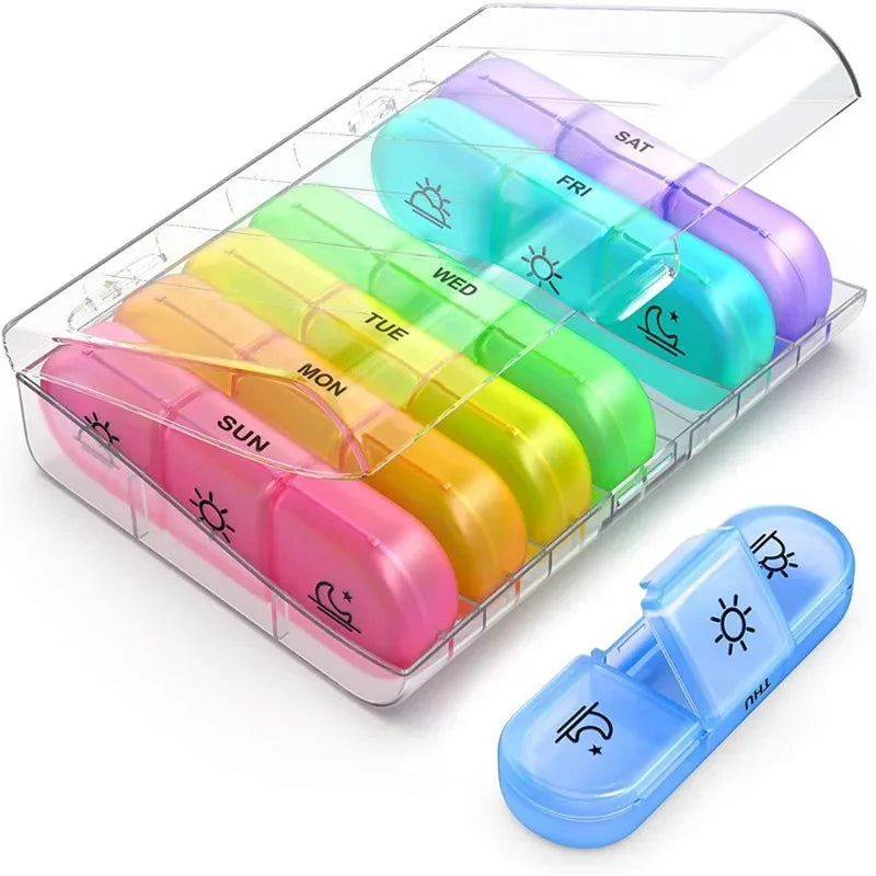 Large 7-Day Pill Organizer with 21 Grids for Vitamins &amp; Medicine, Portable and BPA-Free