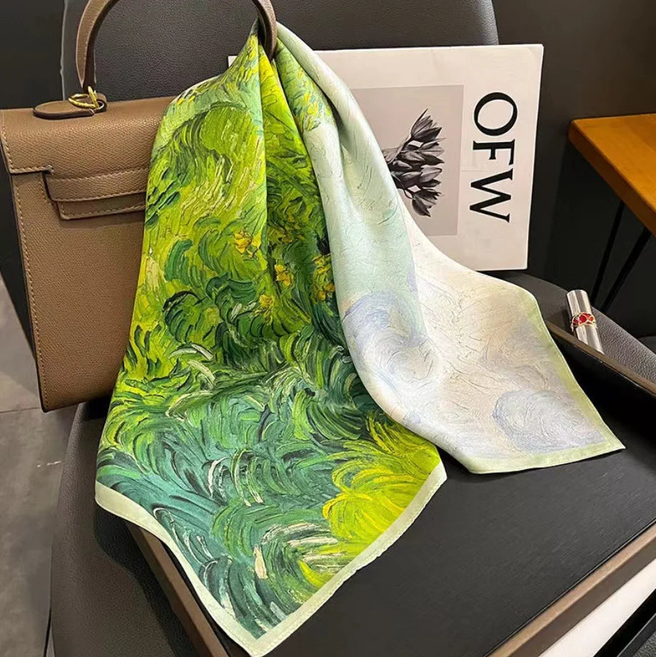 Stmanya Women 70cm Printed Silk Scarf &ndash; Elegant Versatile Headwear