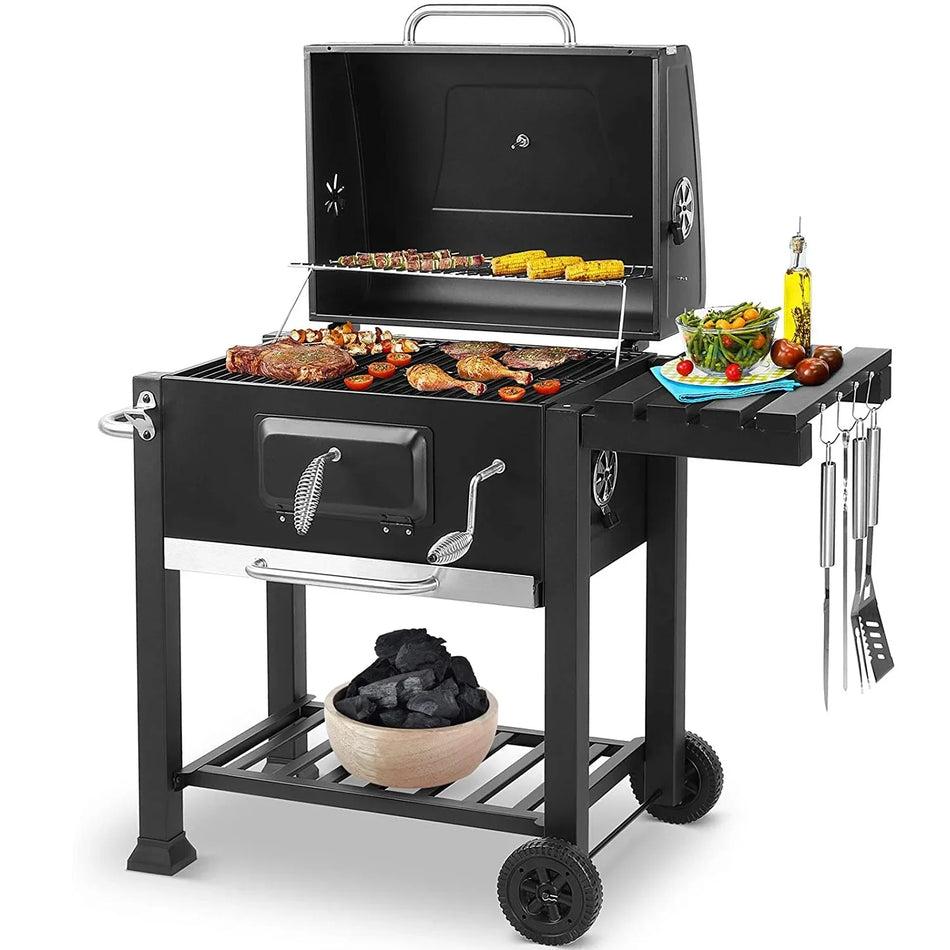 Grătar de cărbune luxos pentru 5 până la 10 persoane, cu roți