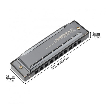 Professional Blues Harmonica 10 Hole 20 Tone &ndash; For Beginners Black / CHINA