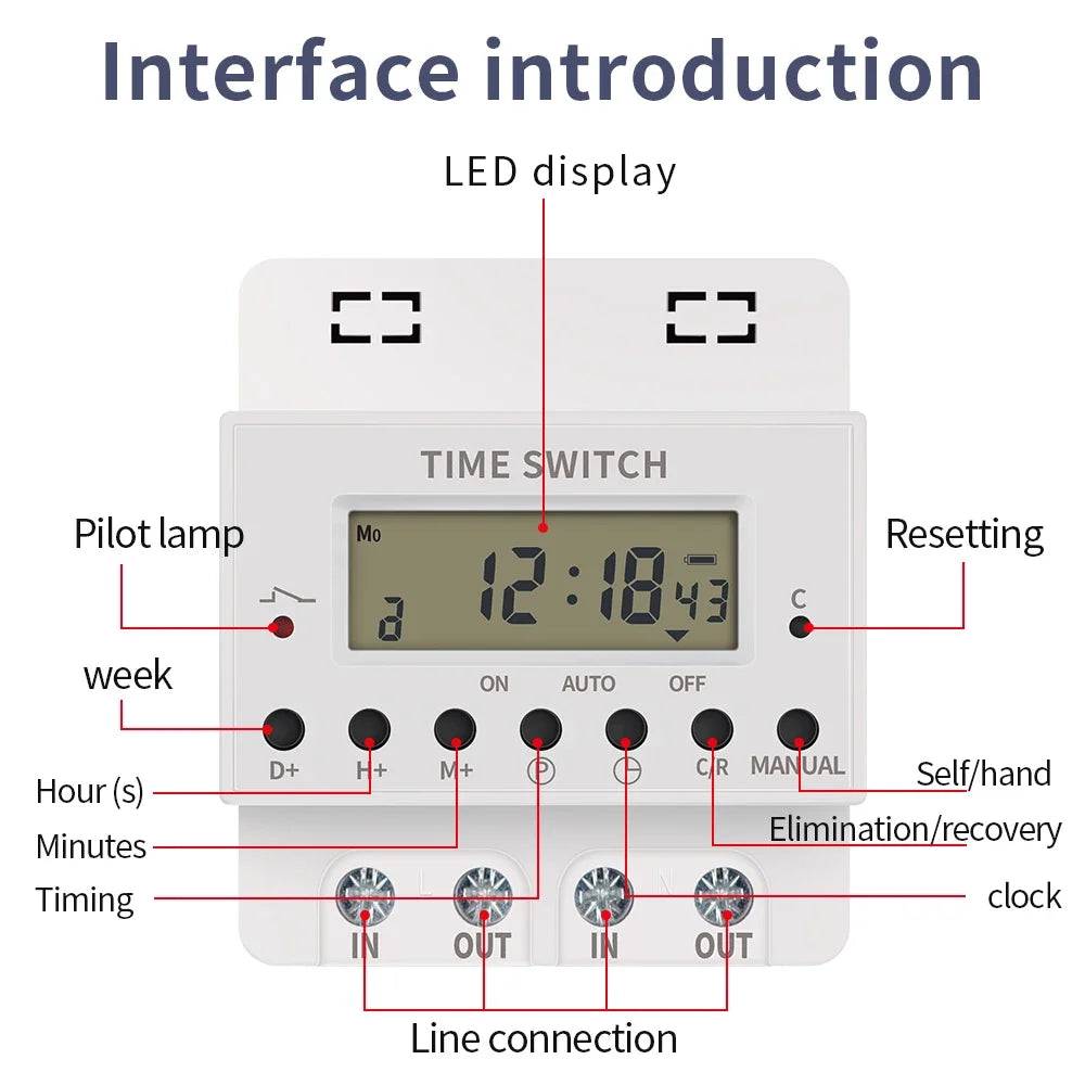 Timer 220V 60A DIN Rail Timer Switch - Weekly Programmable