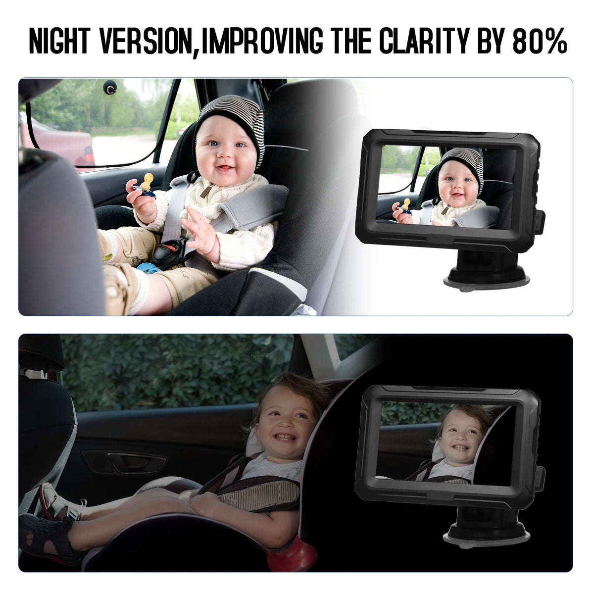 Rear View Monitor 4.3'' IPS Screen Baby Car Mirror with Night Vision and Adjustable Angle