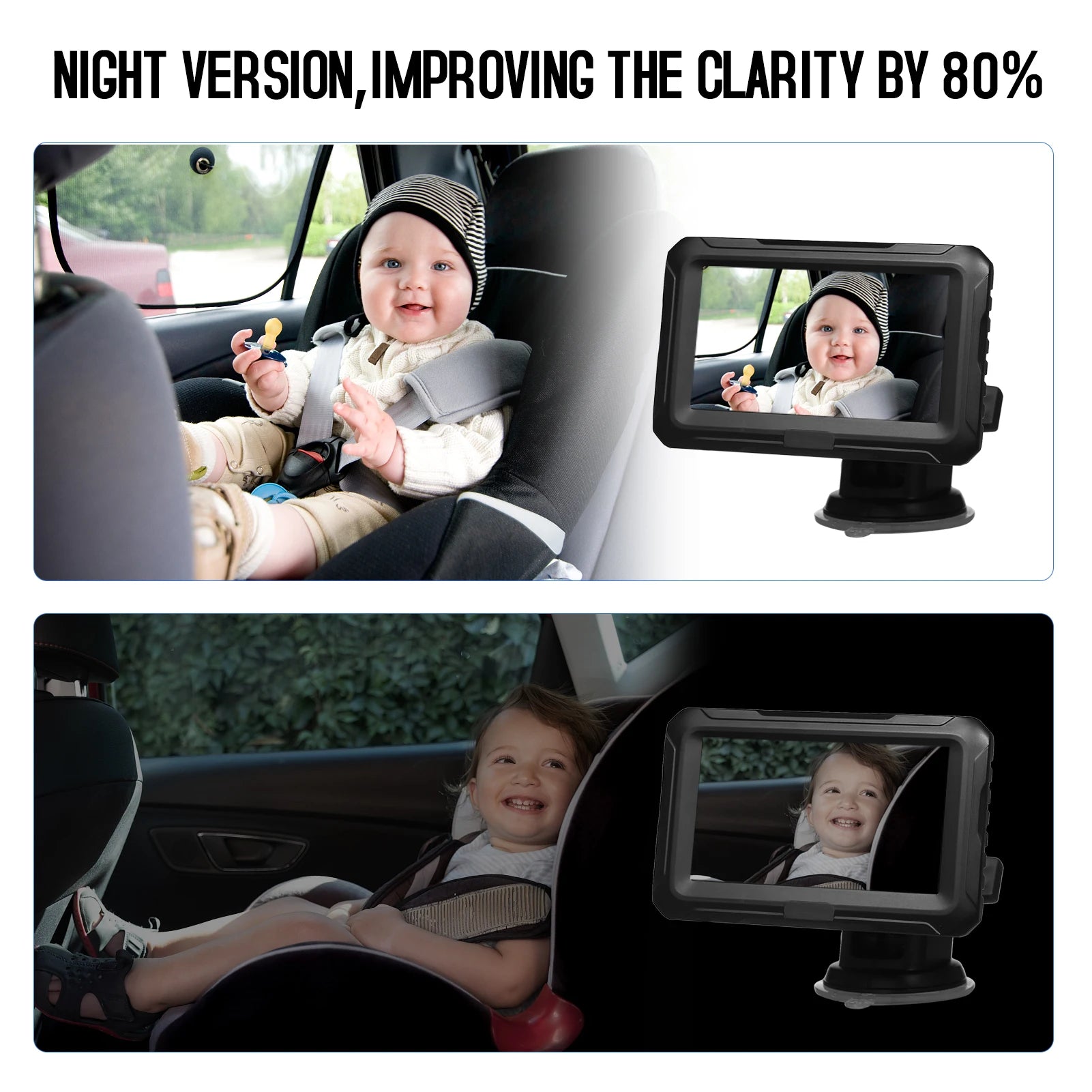 Rear View Monitor 4.3'' IPS Screen Baby Car Mirror with Night Vision and Adjustable Angle