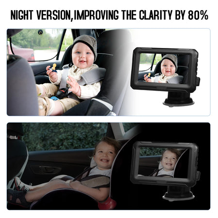 Rear View Monitor 4.3'' IPS Screen Baby Car Mirror with Night Vision and Adjustable Angle