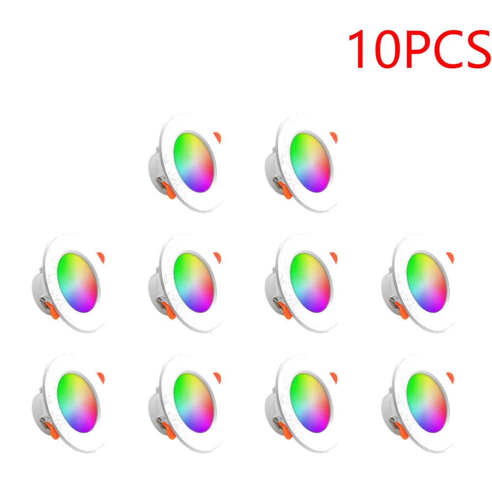 1-10PCS 10W Smart LED Downlight Bluetooth Ceiling Lamp RGB Lamp APP Remote Control Color Changing light for Google Alexa Home 10PCS