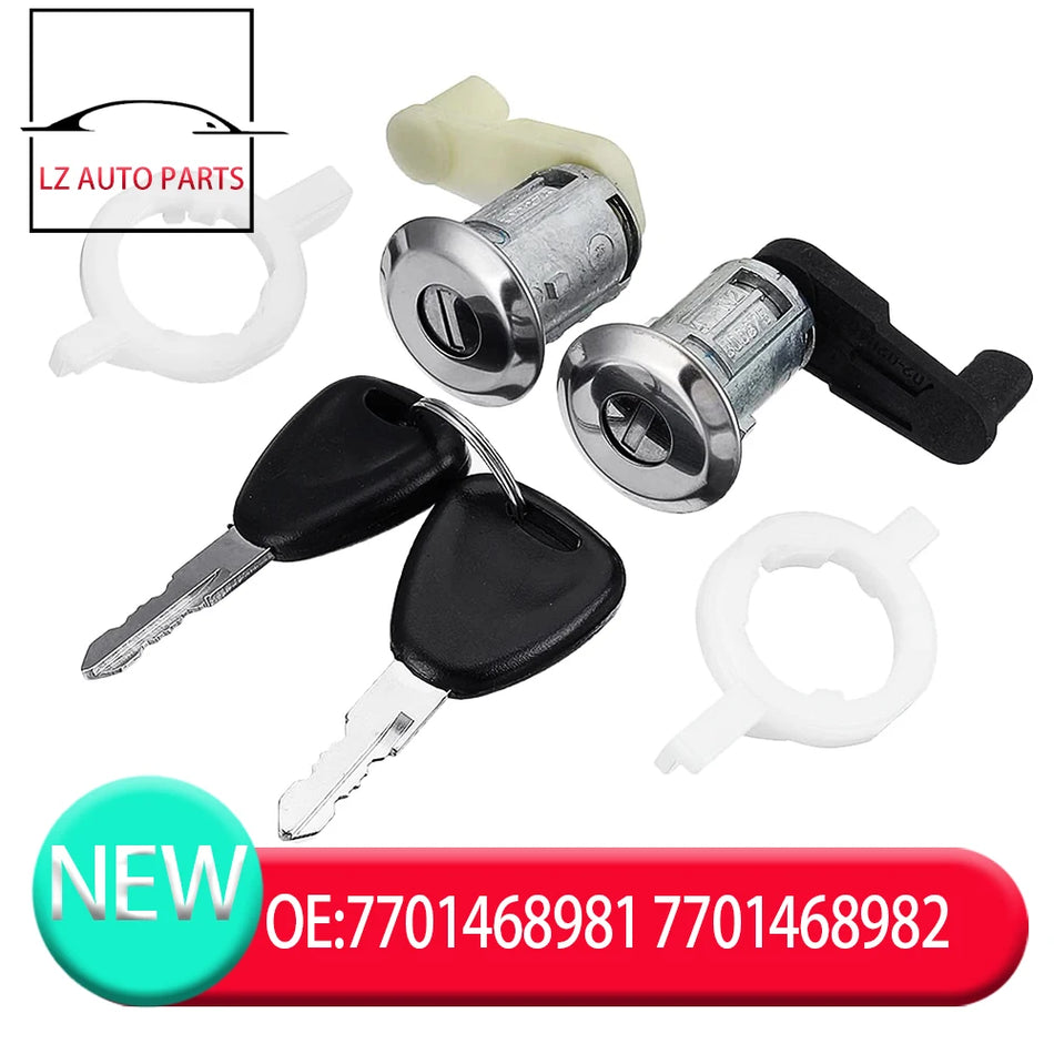 Door Lock Barrel Set for Renault Megane Scenic Clio Master with 2 Keys Zinc Alloy