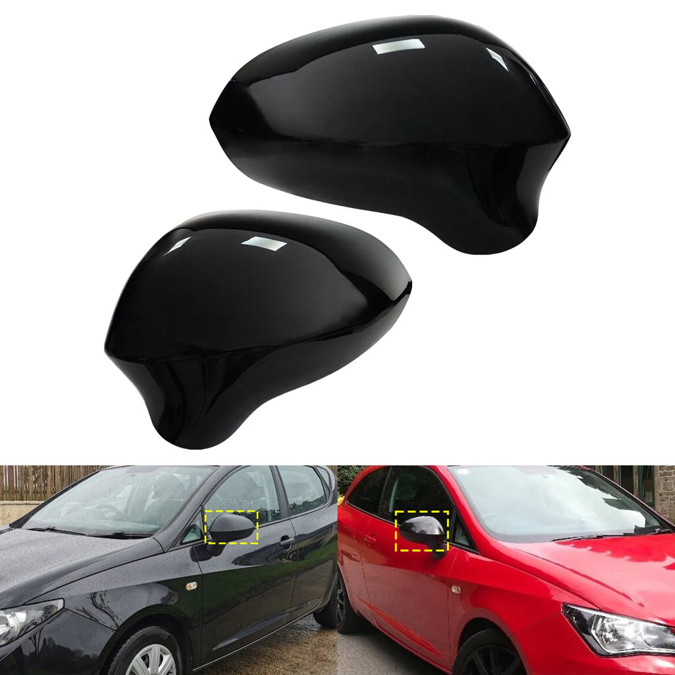 Mirror Cover Caps for Seat Ibiza 6J MK4 Gloss Black ABS Plastic Left and Right Pair