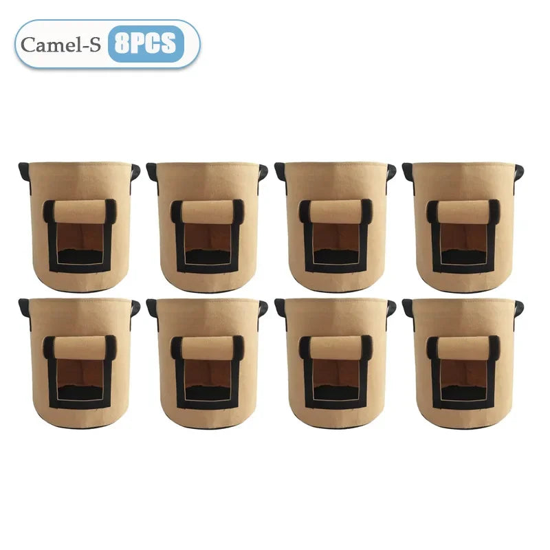 Non-Woven 10-Gallon Potato Planting Grow Bags with Harvest Windows Camel S-8PCS