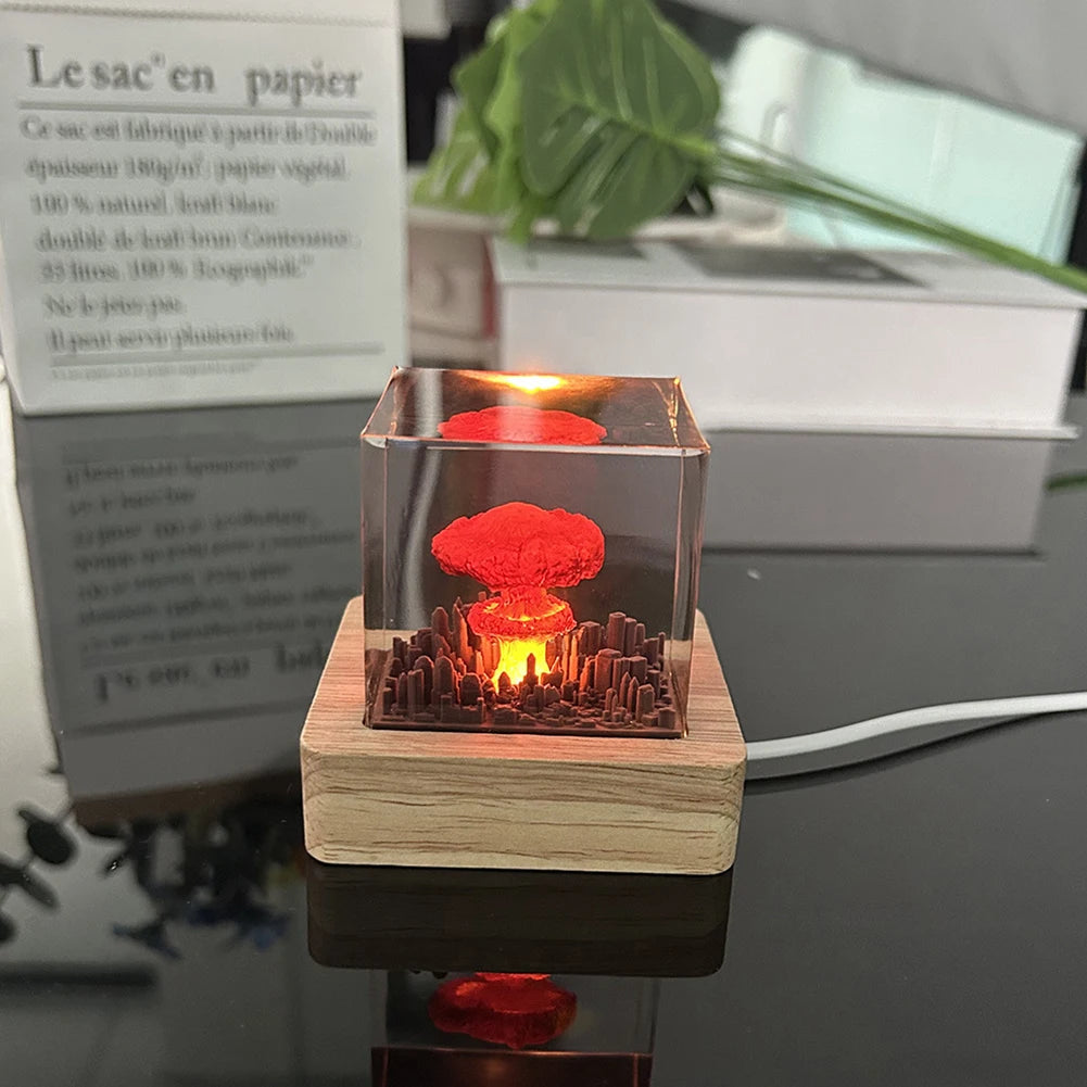 Nuclear Explosion 3D Night Light - USB Rechargeable Mushroom Cloud Lamp for Home Decor