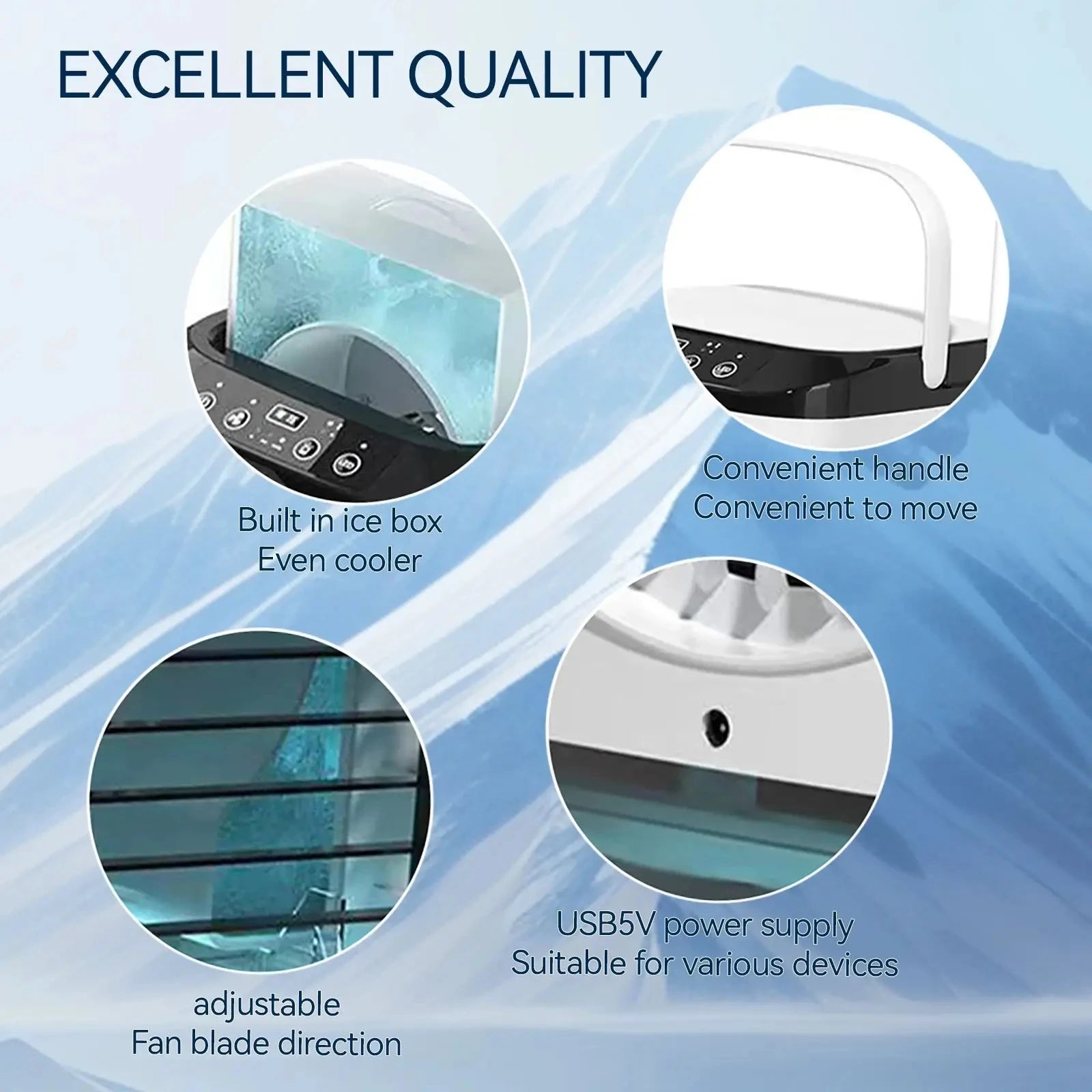 Portable 3-Speed Mini Air Conditioner with Humidifier, 900ML Tank