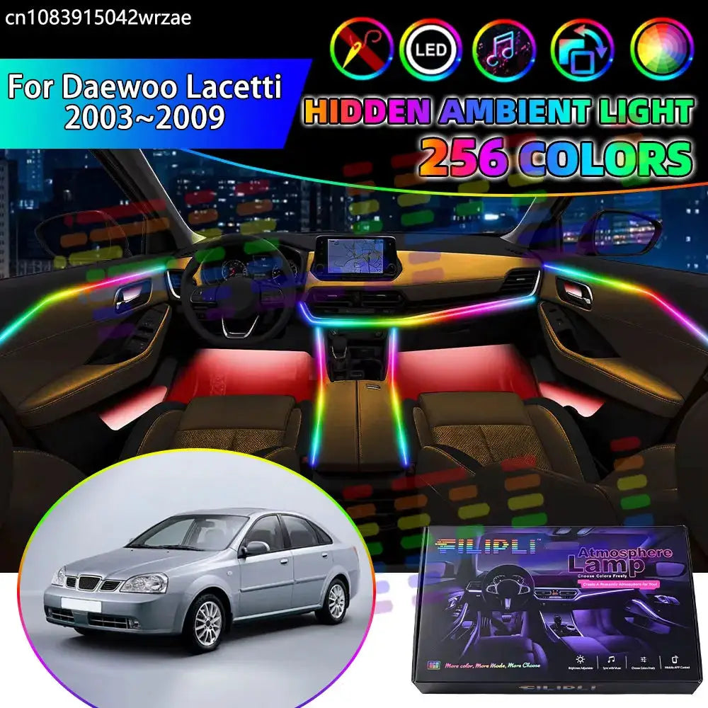 For Daewoo Lacetti 2003~2009 MK1 J200 2004 RGB Car Interior Ambient Lights Strips Breathing Lighting Kit App Control LED strips by InterCyprus Trading Ltd