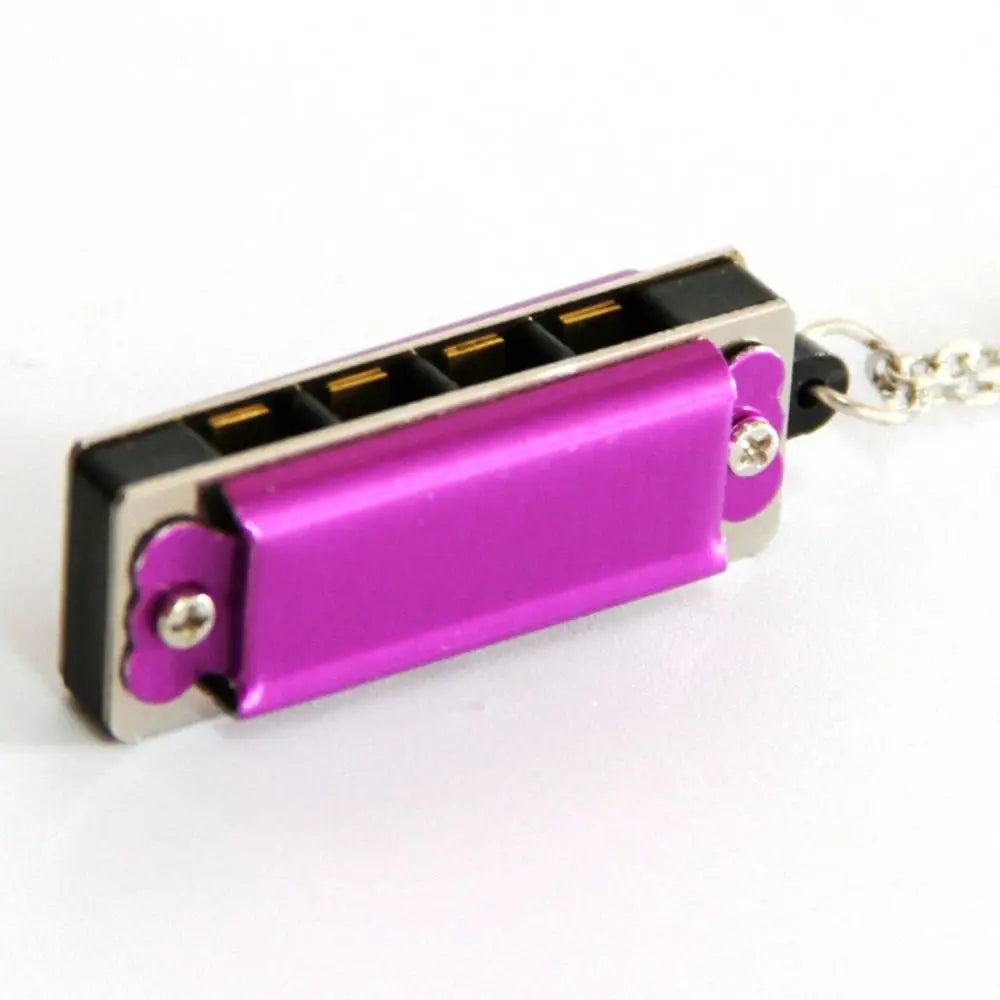 Mini Harmonica Pendant Necklace - Four Hole Design Purple