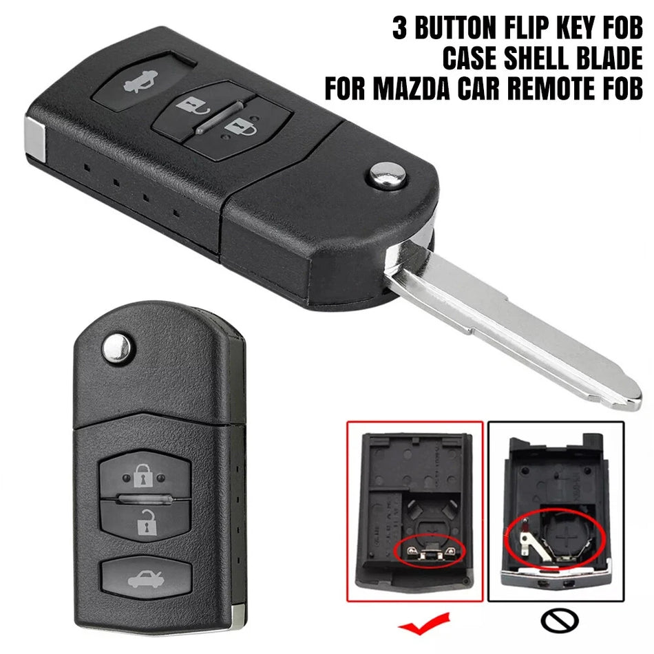 Key Case for Mazda 2 3 5 6 RX-8 MX-5 Flip with 3 Buttons Blade ABS Plastic Durable Build