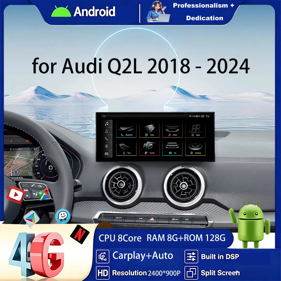 Radio samochodowe z ekranem dotykowym 9 cali Android 14 z bezprzewodowym Carplay do Audi Q2L 2018-2024