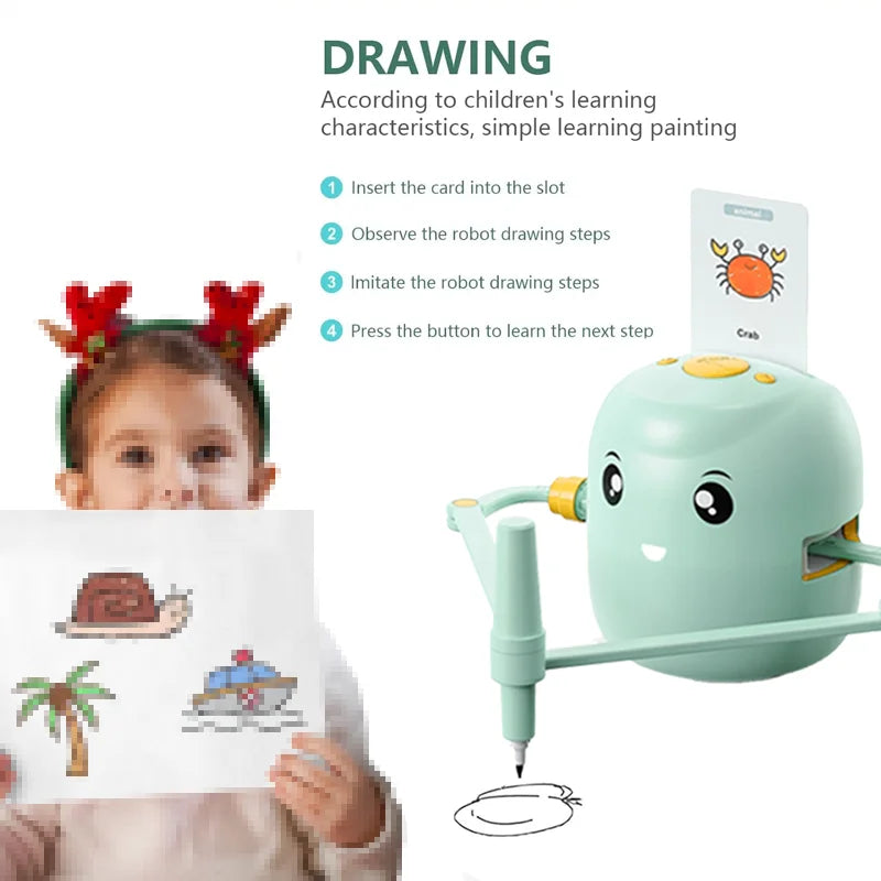 Intelligent Kids Drawing Robot - Educational Art Toy for Girls &amp; Boys - Perfect Birthday Gift with 100 Drawing Cards
