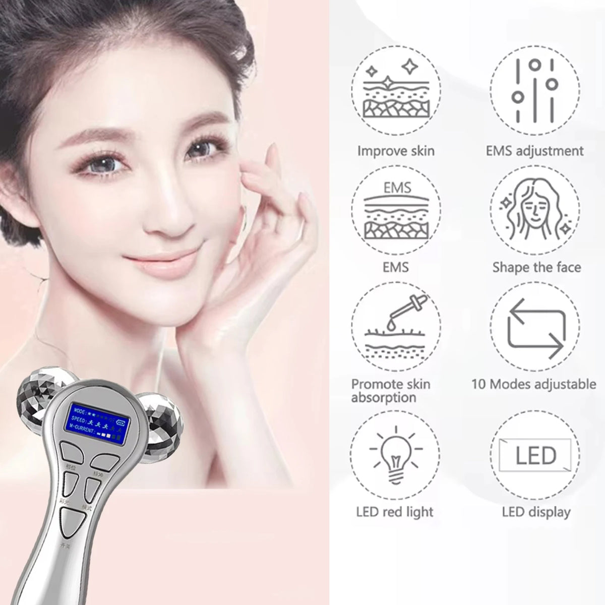 4D EMS Face Massager Roller &ndash; Microcurrent Facial Lifting