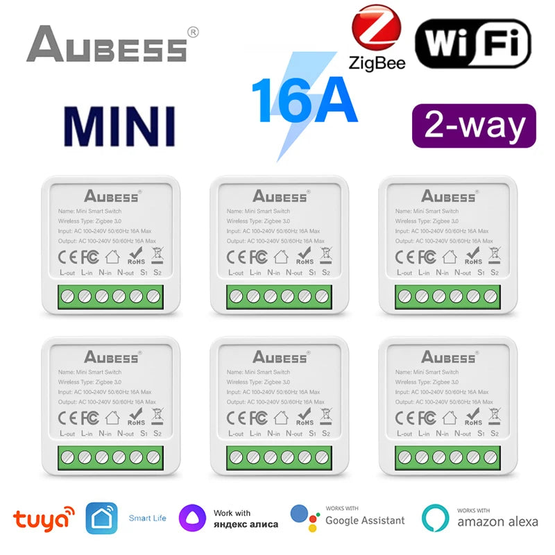 🟠 Tuya ZigBee / WiFi Mini Smart Switch 2 Way Control 16A Module Module Tuya Smart Home Automation λειτουργεί με την Alexa Google Home