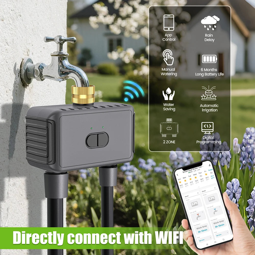2 Outlets WiFi Tuya Watering Timer &ndash; Smart Life Rain Delay