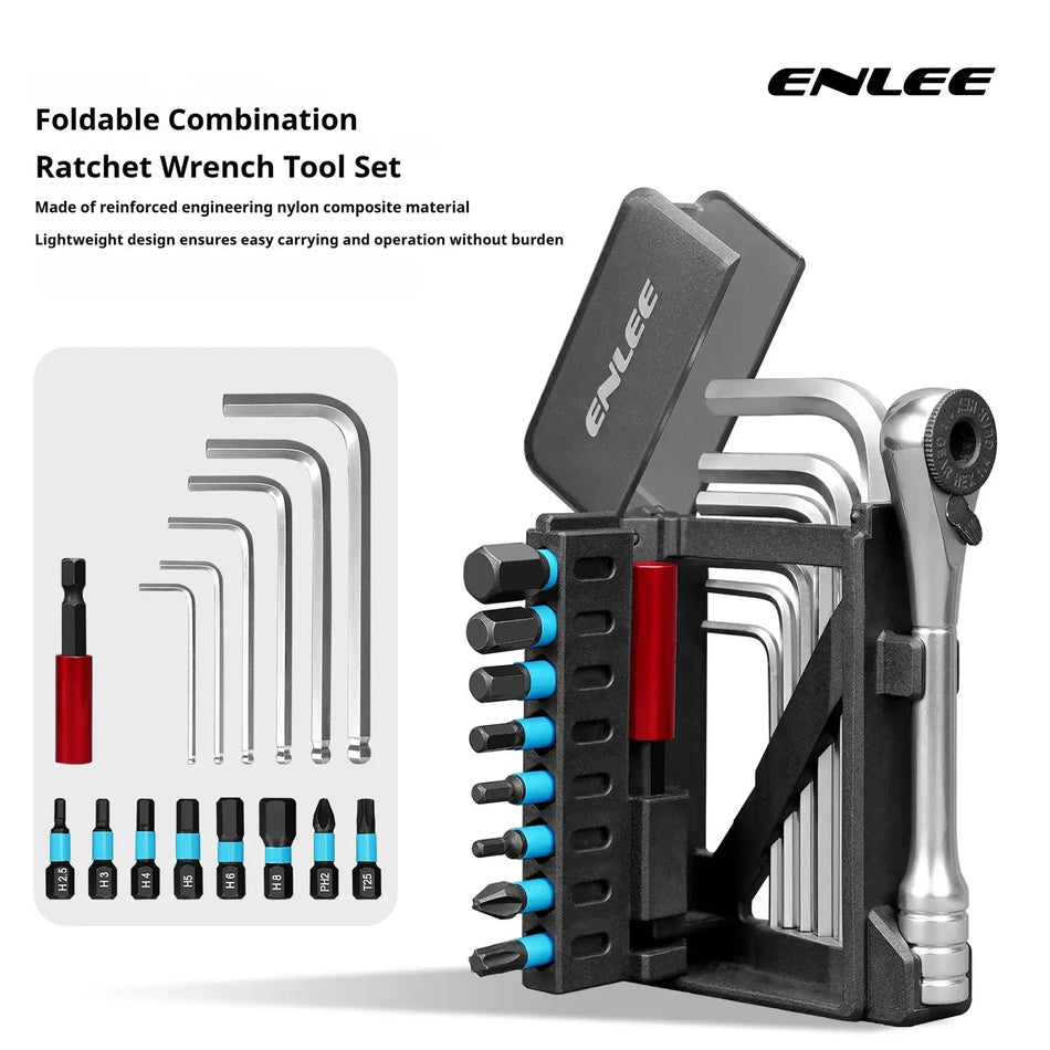 ENLEE Mini 72T Foldable Ratchet Wrench Tool Kit Magnetic Bits Allen Key Portable Bicycle Repair Maintenance Tool by InterCyprus Trading Ltd