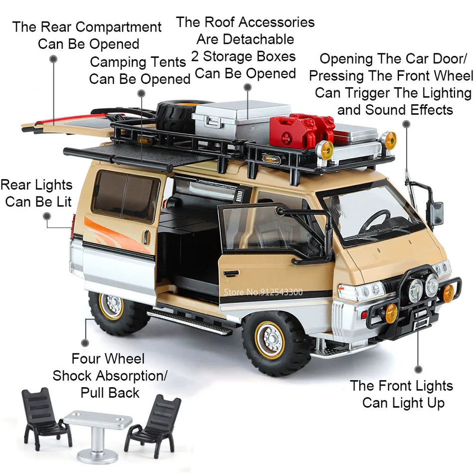 Diecast avtomobilski model z zvokom in svetlobo za Mitsubishi Delica kampiranje