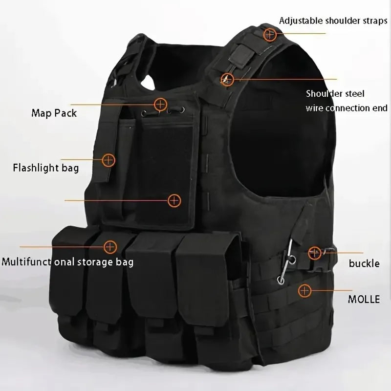 Tactical Airsoft Vest With Molle System - Detachable Bag