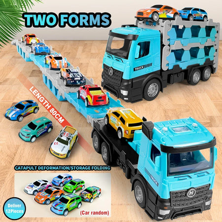 Transporter Folding Track Truck &ndash; Diecast Alloy Mini Car blue