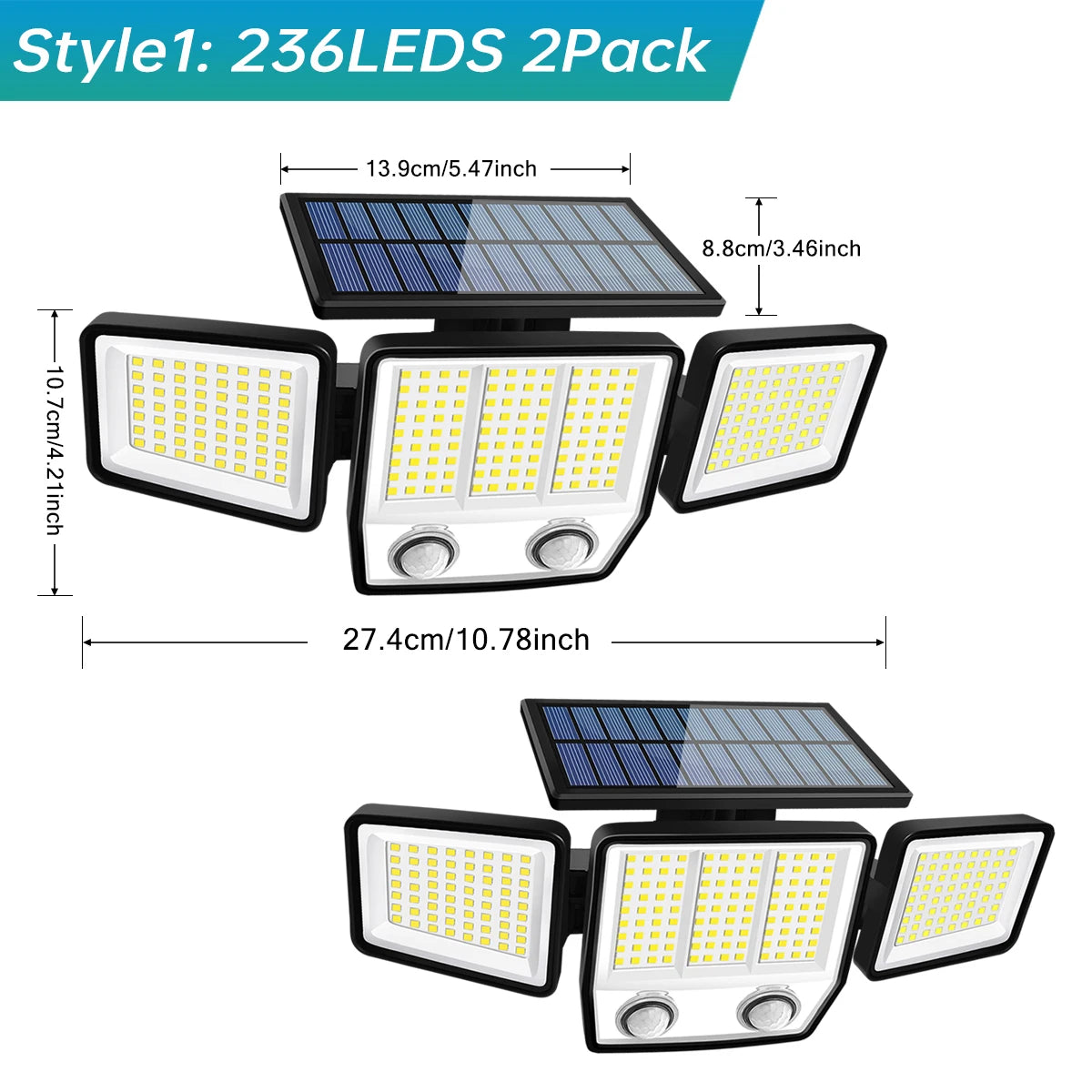 ZH-070LY Solar Motion Light Outdoor &ndash; Three-Head 270 Degree 2pcs Style1