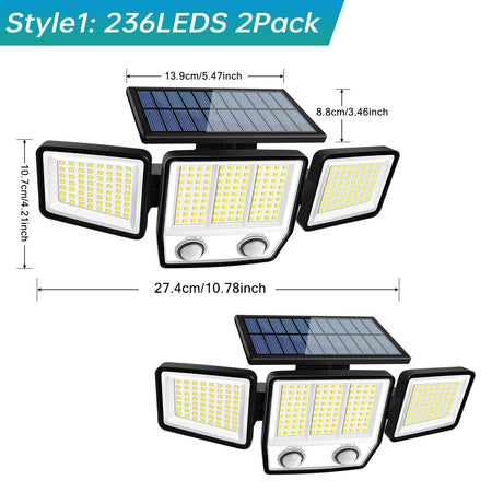 ZH-070LY Solar Motion Light Outdoor &ndash; Three-Head 270 Degree 2pcs Style1