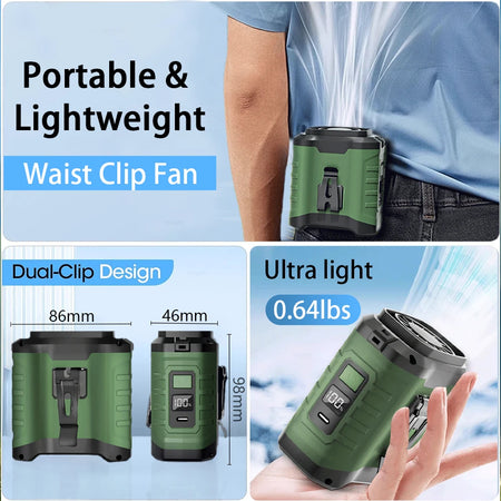 Raugee Portable Waist Clip Fan &ndash; 10000mAh Power Bank