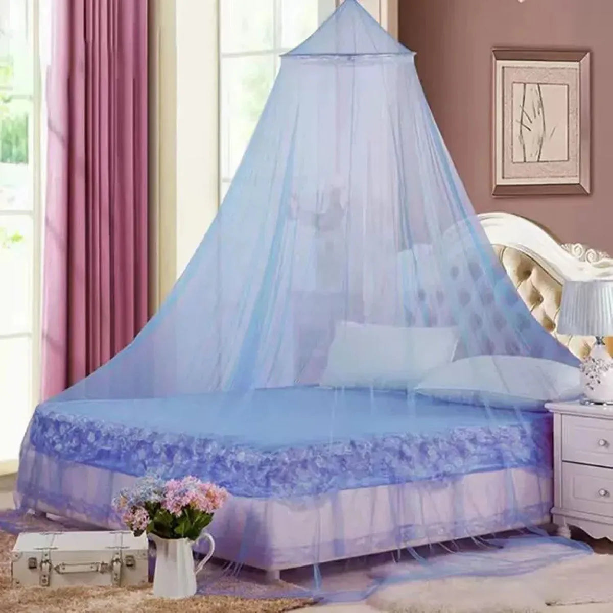 Elegant Summer Dome Mosquito Net for Double Beds Blue