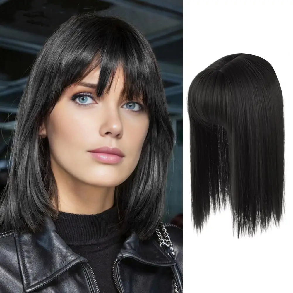 Versatile Long Straight Wig with Air Bangs - High Temperature Fiber