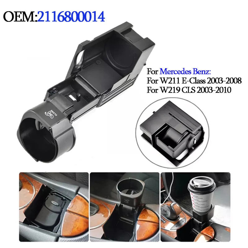 Cup Holder for Mercedes-Benz E Class W211 Center Console ABS PC Black Matte Finish