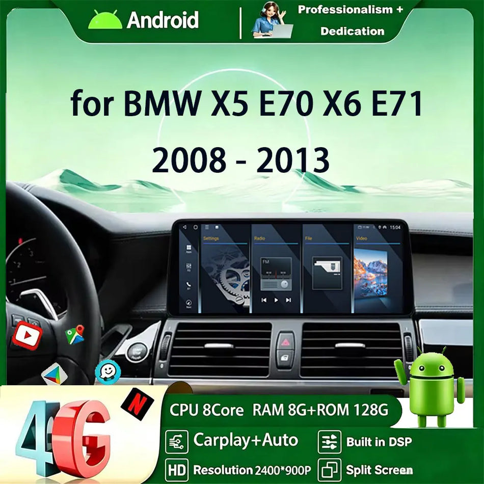 12.3 Inch QLED Touch Screen Multimedia Player for BMW X5 E70 X6 E71 2008-2013 with Android System