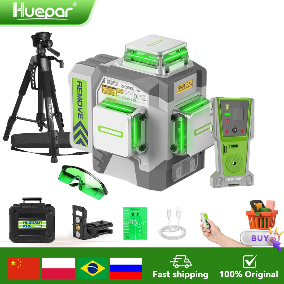 Huepar 12-γραμμικό λέιζερ επίπεδο αυτόματης στάθμης με μπαταρία 8000mAh, τηλεχειριστήριο