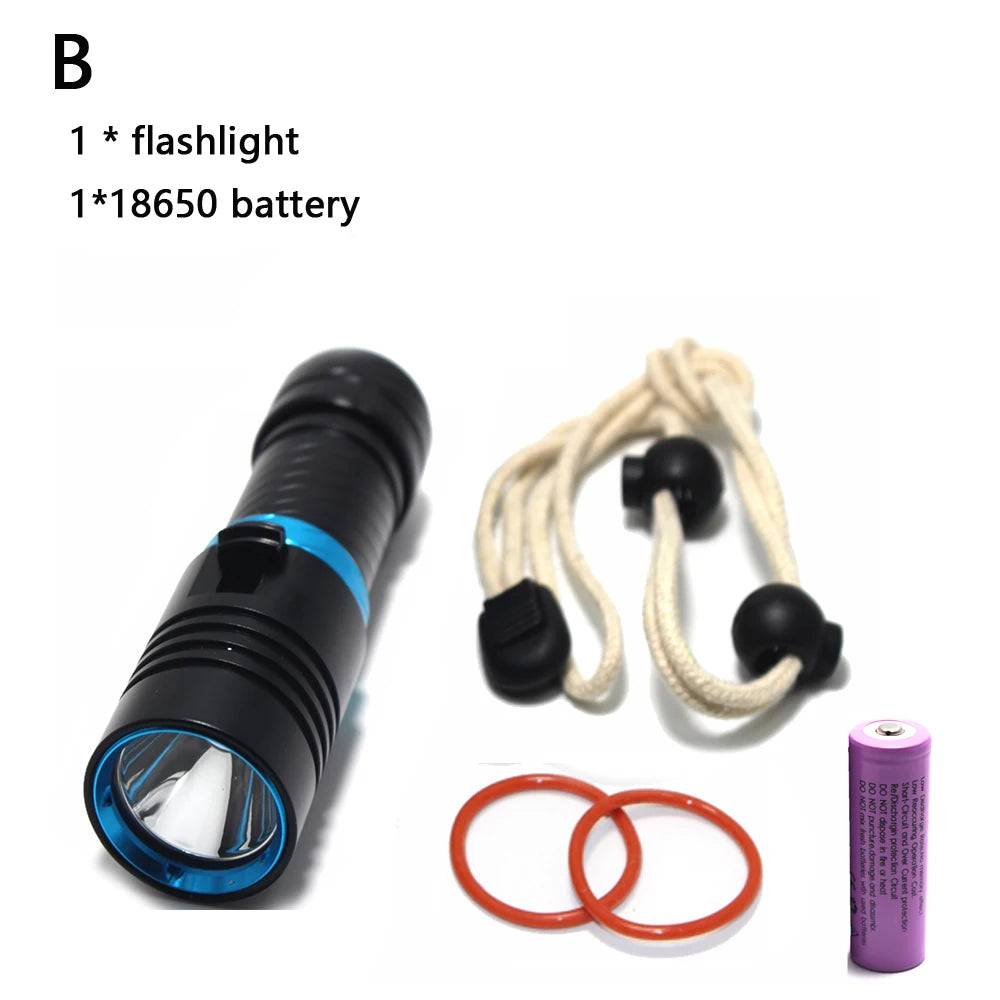 Waterproof IPX8 Diving Flashlight &ndash; Ultra-Bright LED with 100 Meter Range B / AII BIack / White light