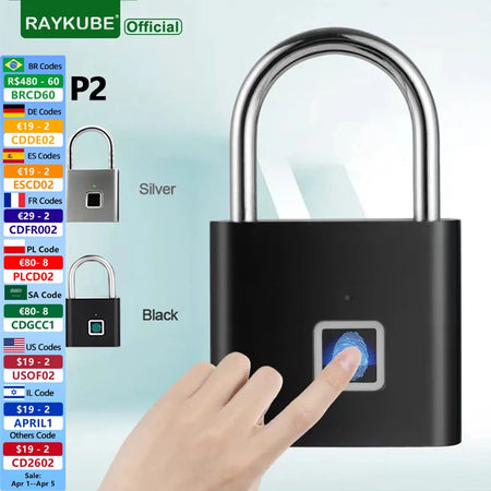 RAYKUBE P2 Smart Waterproof Fingerprint Padlock