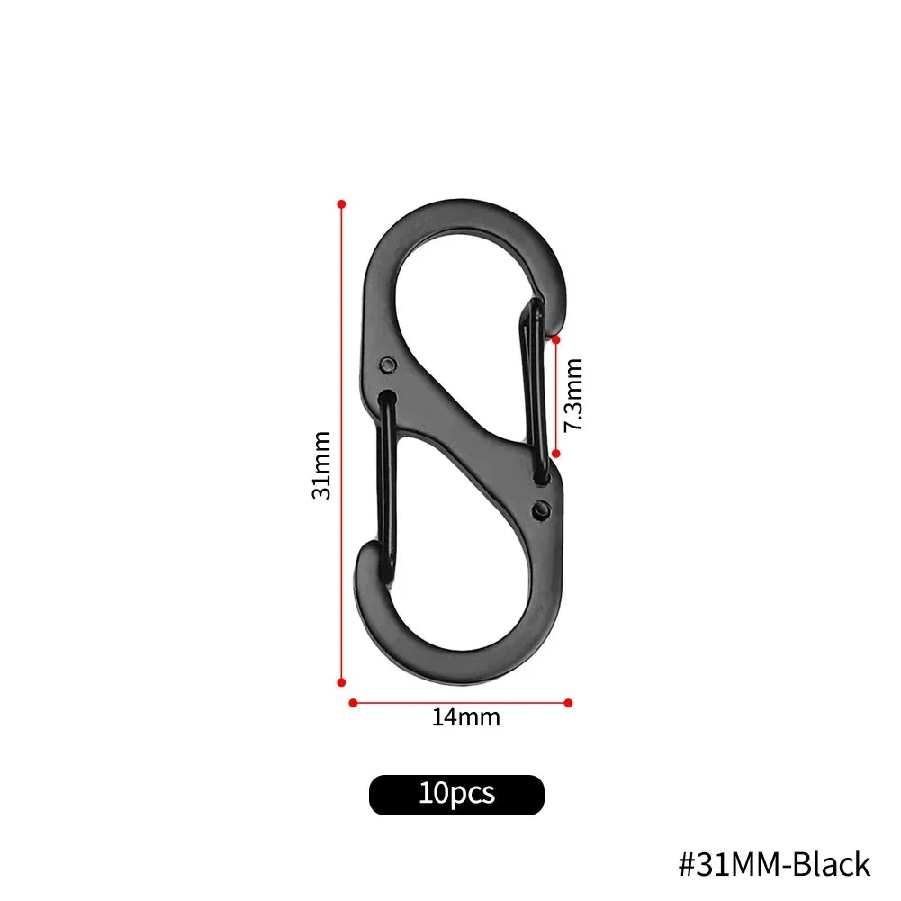 10pcs Mini S-Type Stainless Steel Locking Carabiners for Outdoor and Camping 31MM-Black(10pcs)