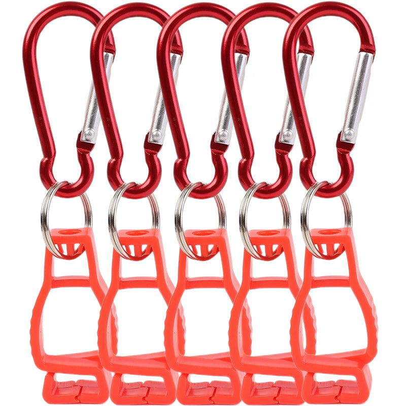 Glove Clip Hanger - Aluminium Alloy Safety Holder for Work Gloves Red - 5pcs