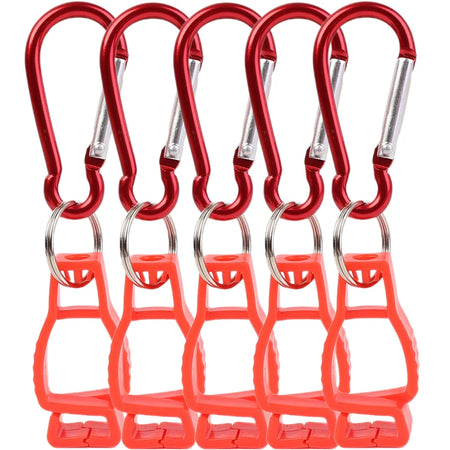 Glove Clip Hanger - Aluminium Alloy Safety Holder for Work Gloves Red - 5pcs