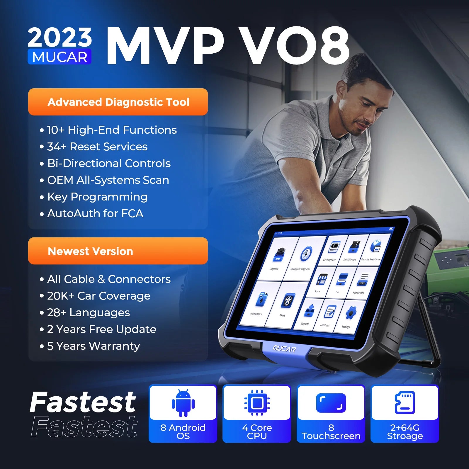 MUCAR VO8 - Bi-Directional OBD2 Scanner With ECU Coding