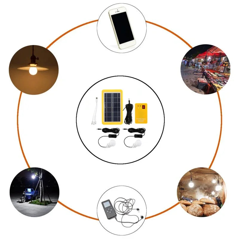 2 Bulbs Solar Panel Camping Kit &ndash; 3 In 1 Phone Charger