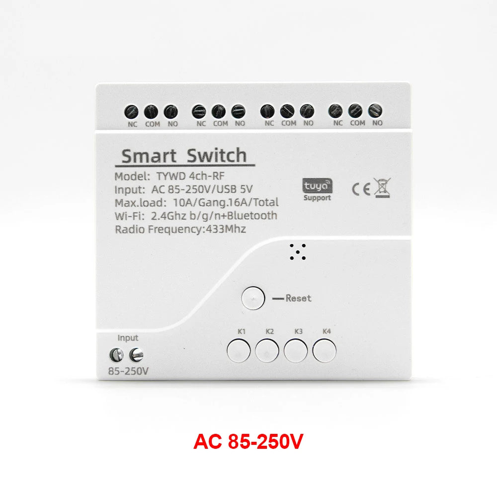 4CH Tuya WiFi Smart Switch with Voice Control and Remote Automation AC 85-250V